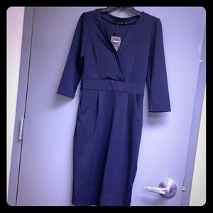 Navy sheath dress NWT Hi Queen Small